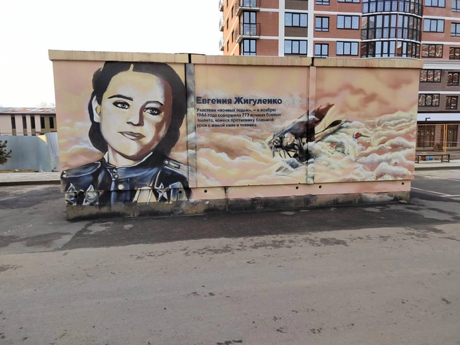 В 2023 году на Западном Обходе на трансформаторной будке появились граффити с портретом Евгении Жигуленко | Источник: Алексей Серебренников