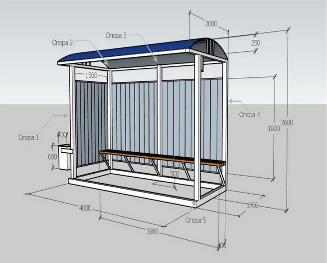 Первый тип остановочного павильона. Он сделан из металла | Источник: zakupki.gov.ru