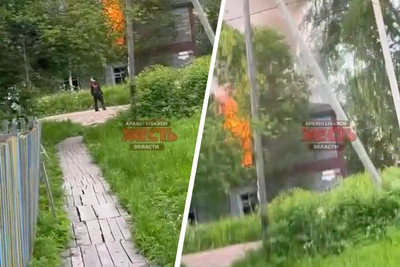 Пожар в деревянном доме в Архангельске