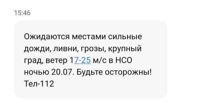 Жители Новосибирской области получили СМС с предупреждением | Источник: читатель НГС