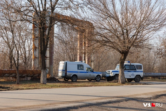 На улице Моцарта дежурят полицейские, перекрыв машинами проезды к пустырю | Источник: Алексей Волхонский / V1.RU