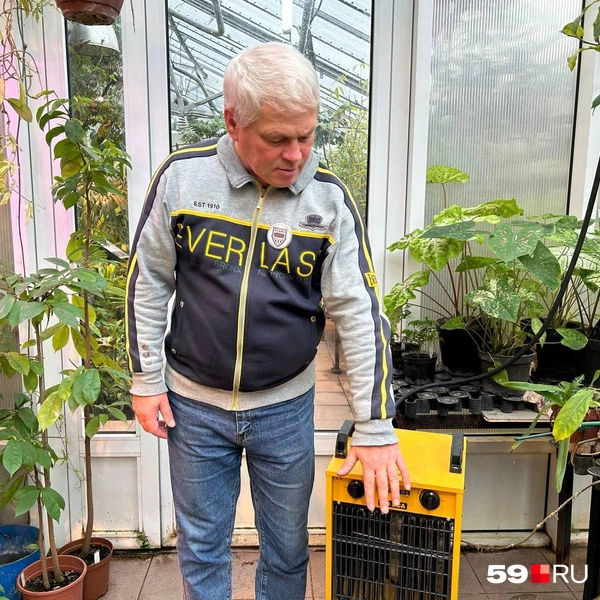 Пушки и нагревают воздух, и одновременно сушат его. Директор Ботсада говорит, что микроклимат в оранжерее сильно страдает | Источник: Александра Куляпина / 59.RU