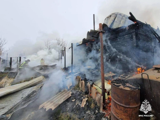 Пламя охватило несколько построек | Источник: МЧС по Новосибирской области 