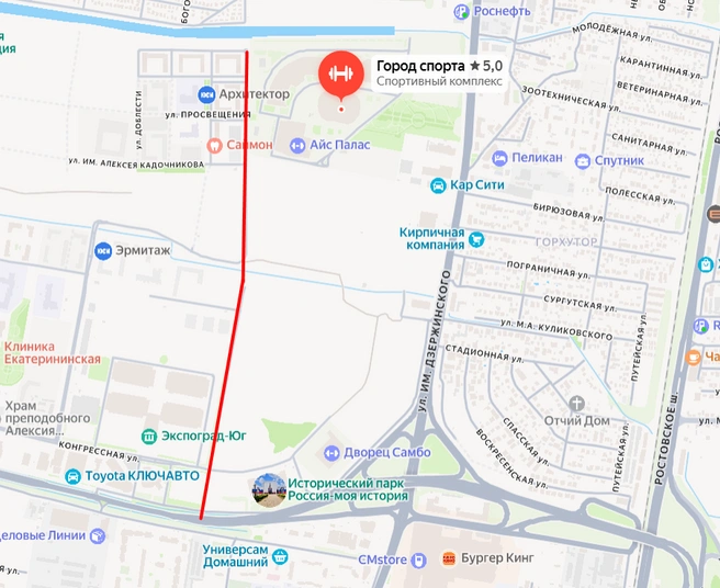 На карте отметили участок, где сделают дорогу  | Источник: yandex.ru/maps