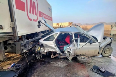 Легковушка врезалась в два грузовика на трассе Омск-Тара