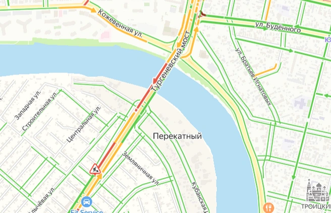 Ситуация на мосту днем 15 апреля | Источник: «Яндекс Карты»