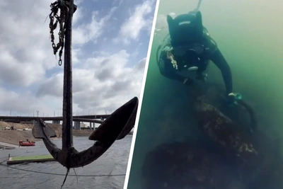 Огромный якорь поднят со дна Енисея для арт-объекта