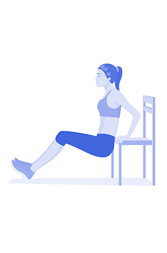 Обратные отжимания от скамьиСадимся на край скамьи, ладони ставим по бокам. Аккуратно приподнимаем бедра со скамьи и сползаем с нее. Сгибаем руки в локтях под прямым углом, опускаемся, а затем выпрямляем руки и поднимаемся. Повторяем упражнение 12-15 раз.