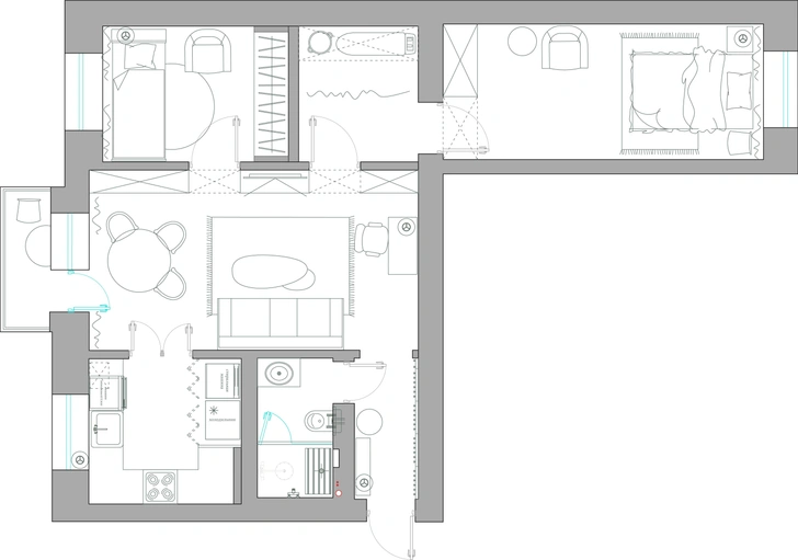 План квартиры 56 м², Элина Мусакулова.