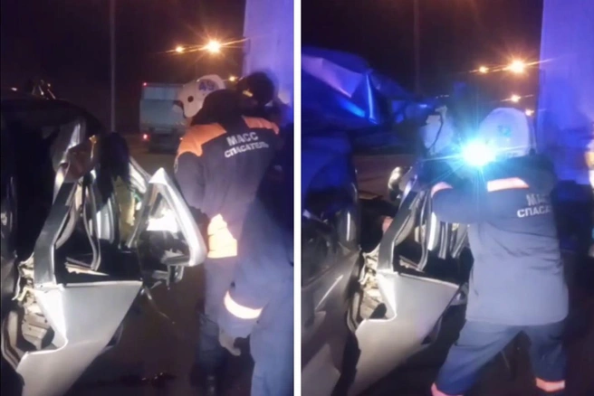 Спасатели достали из искореженной машины пострадавшего | Источник: «Спасатели-МАСС» / Telegram