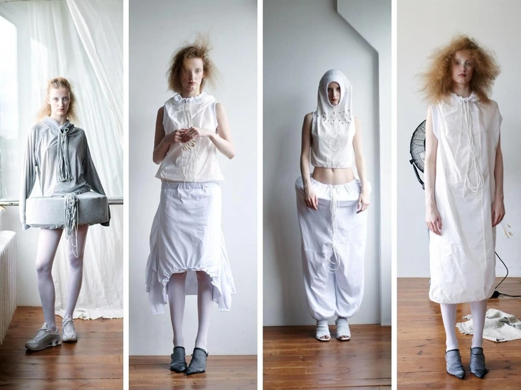 Капсула NestАнастасия ГоловинаОриентация на производство, где вещи создаются вручную в одном экземпляре, является частью глобальной концепции «переработки». Сосредоточение внимания на ручном труде и индивидуальной физической работе повышает внимание к бережному использованию ценной одежды, напоминает о массовом потреблении и останавливает эмоциональный шопинг. Коллекция посвящена объединению поколений за счет привлечения внимания к вологодскому кружеву через противопоставление мануфактурному производству большого бренда.