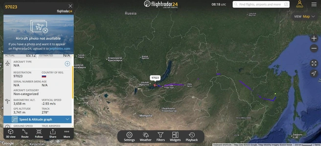 Так выглядел путь SJ-100 с российским двигателем ПД-8 | Источник: FlightRadar24