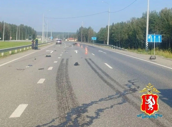 Авария произошла на глазах у водителя фуры. Эти следы на асфальте остались как раз от тормозного пути грузовика, говорит сестра погибшего  | Источник: Госавтоинспекция Свердловской области 