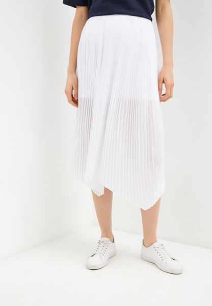 Асимметричная плиссированная юбка белого цвета с подкладкой