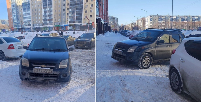 «Сказочный „Шевроле“». 40-летия Победы, 44: при возможности встать нормально он зачем-то вкатился на хорошо видимый тротуар | Источник: читатель 74.RU