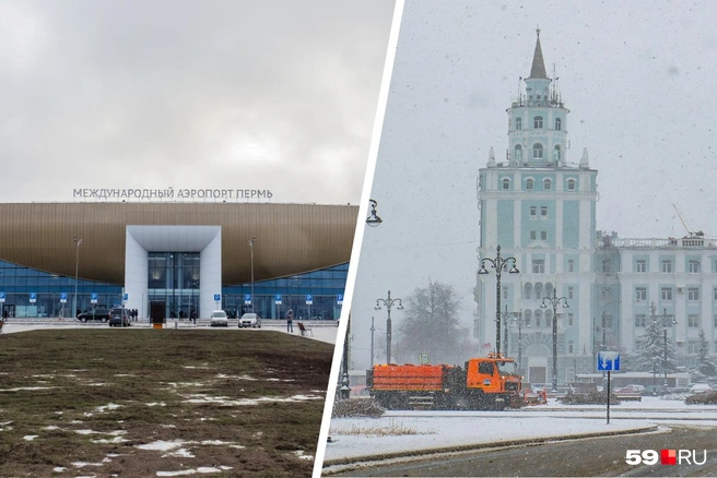 Аэропорт временно закрыли из-за снегопада, накрывшего город | Источник: Тимофей Калмаков / 59.RU