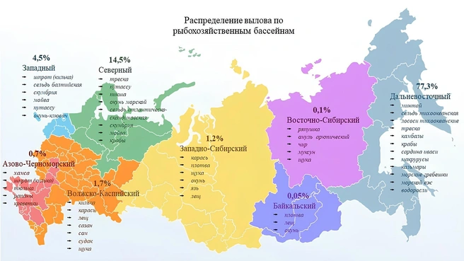 Распределение вылова по рыбохозяйственным бассейнам | Источник: ВНИРО