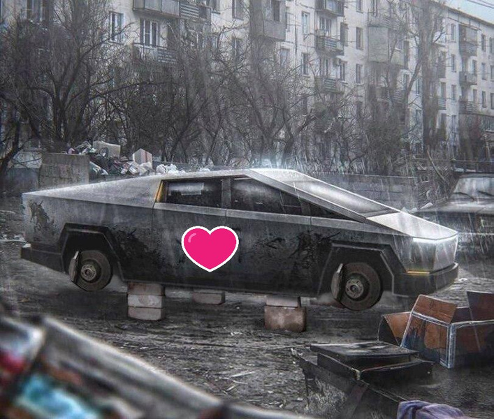 Каким бы высокотехнологичным не был автомобиль, в России у него все равно одна судьба… Эстетика окраин во всей красе. Сердечком, естественно, загорожена хула без адреса — шедевр чистого искусства, если по Довлатову…