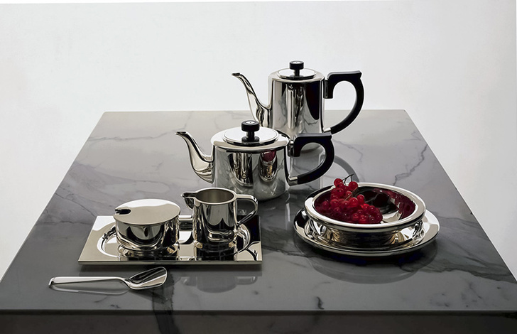 Чайно-кофейный сервиз Alta, серебро 925- й пробы, черный палисандр.