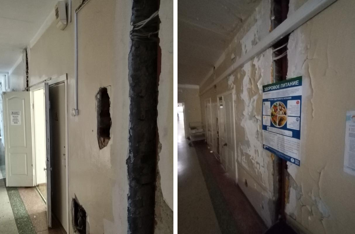 Дыры в стенах: состояние бердской больницы смутило горожан — ее ремонтируют с 2022 года