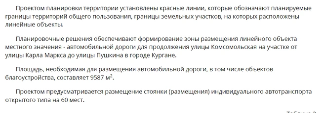 Постановление «Об утверждении проекта планировки территории для продолжения улицы Комсомольская на участке от улицы Карла Маркса до улицы Пушкина» | Источник: kurgan-city.ru