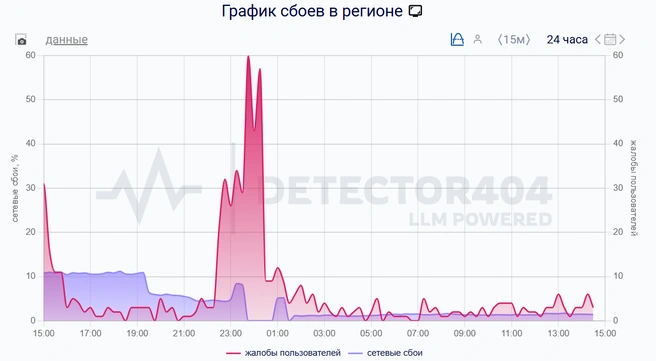 Наибольшее число жалоб было примерно в полночь | Источник: detector404.ru