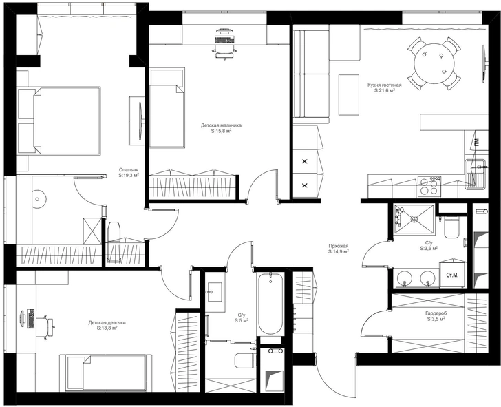 Минималистская квартира 97 м² в Москве