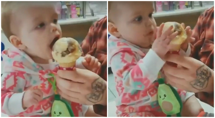 Фото №1 - Комичная реакция младенца на первое в его жизни мороженое (видео)