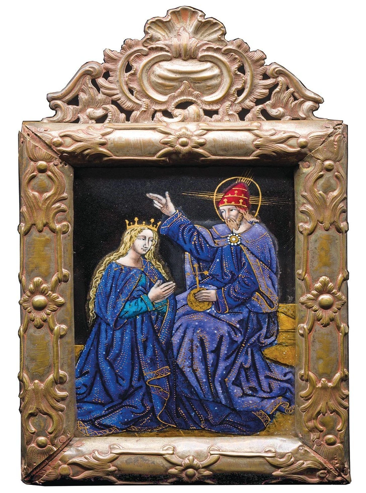 Неизвестный мастер XVI века. «Коронование Богоматери». Медная пластина, живописная эмаль, золото | Источник: пресс-служба выставки