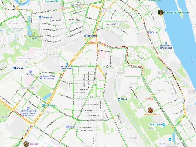 Во Фрунзенском районе затруднен проезд на проспекте Фрунзе и улице Вишняки | Источник: «Яндекс Карты»