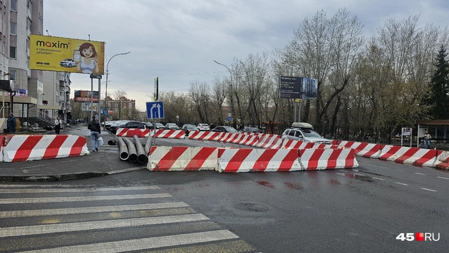 Частично перекрыли дорогу на Гоголя | Источник: Дарья Никитченко / 45.RU