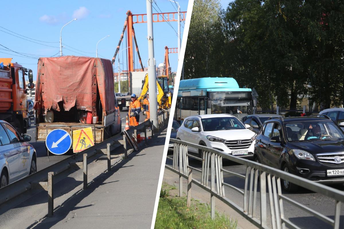 В Архангельске ремонтируют Кузнечевский мост: фоторепортаж из пробки 