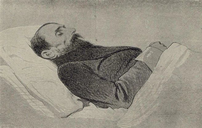 Никитин на смертном одре | Источник: Тимм. Полное собрание сочинений И. С. Никитина, 1913 год / Общественное достояние, Wikipedia.org