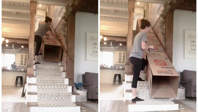 Идея для самодельного детского аттракциона: горка из коробок (видео)