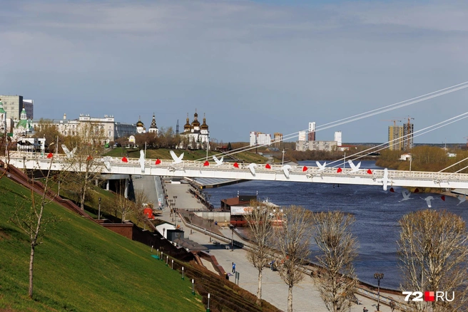 На мост Влюбленных вернулись журавли, которых ранее сдуло из-за сильного ветра. Получилось очень изящно | Источник: Ирина Шарова / 72.RU
