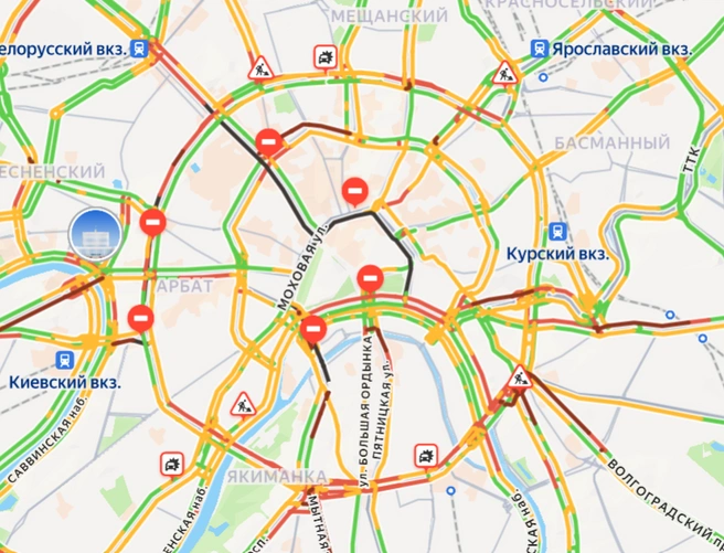 Источник: Карта перекрытий в Москве: где сейчас не проехать