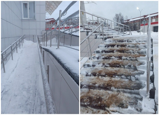 Рязанцы сняли заледенелую лестницу у травмпункта БСМП | ya62.ru