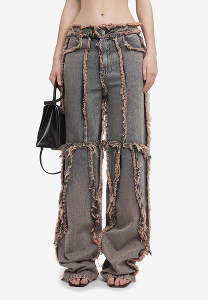 Серые джинсы со швами-бахромой