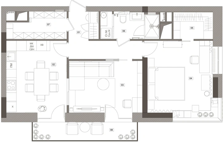 Современная квартира 70 м² в фиолетовых тонах в Москве