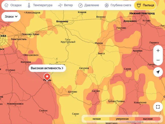 Ближе к Москве, Владимиру и Мордове ситуация лучше | Источник: yandex.ru/pogoda/ru