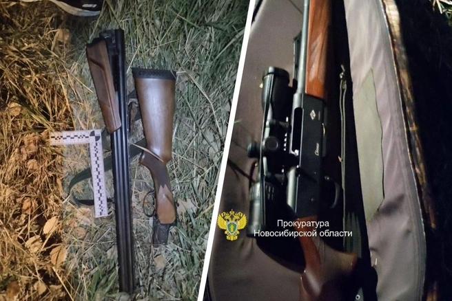 Ружьё (слева) и карабин (справа), на которых силовики сделали акцент | Источник: СУ СК РФ по НСО / Прокуратура Новосибирской области