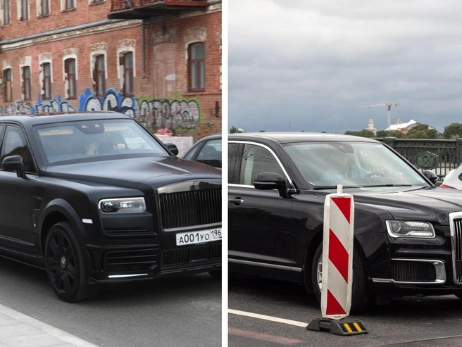 Слева — Rolls-Royce, справа — Aurus | Источник: Михаил Огнев / FONTANKA.RU