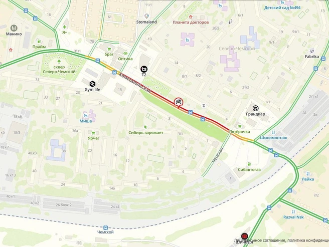 Затруднено движение в обоих направлениях | Источник: 2ГИС