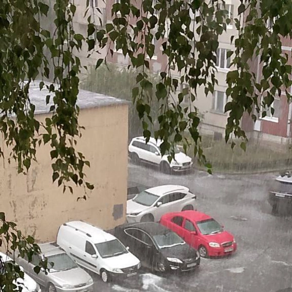 В некоторых местах выпал снег, в других — сильный ливень | Источник: Питер 360 / Telegram