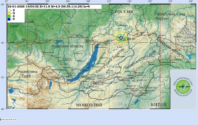 Эпицентр находился в районе границы Бурятии и Иркутской области | Источник: сайт Байкальского филиала ЕГС РАН