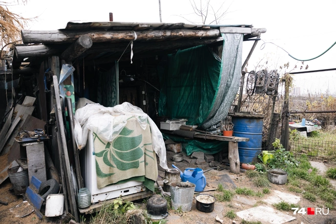 Заходим во двор. Тут очень давно стоял второй маленький домик, но отец Олега его снес и сделал баню. Рядом&nbsp;— сарайка | Источник: Наталья Лапцевич