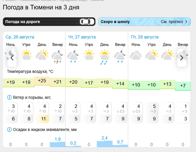 В ближайшие дни прогнозируют дожди | Источник: Gismeteo.ru