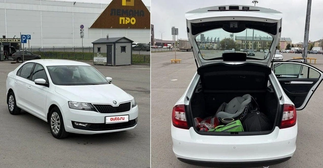 Skoda Rapid 2018 года с пробегом 86 тысяч километров (заявляется), 1,6-литровым мотором (110&nbsp;л.&nbsp;с.) и шестиступенчатым автоматом отдают за 1,35&nbsp;млн. Объем багажника&nbsp;— 530 литров | Источник: Auto.ru
