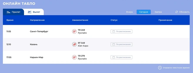 Расписание рейсов на 18 апреля | Источник: международный аэропорт «Золотое кольцо»