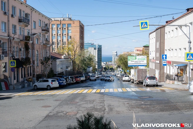 Речь о розово-бежевом здании слева | Источник: Елена Буйвол / VLADIVOSTOK1.RU